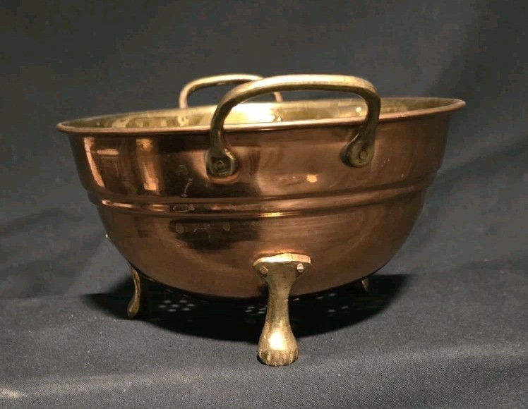 Heavyweight Small Copper- Solid Brass Handles Footed 7" Petite Colander Strainer
