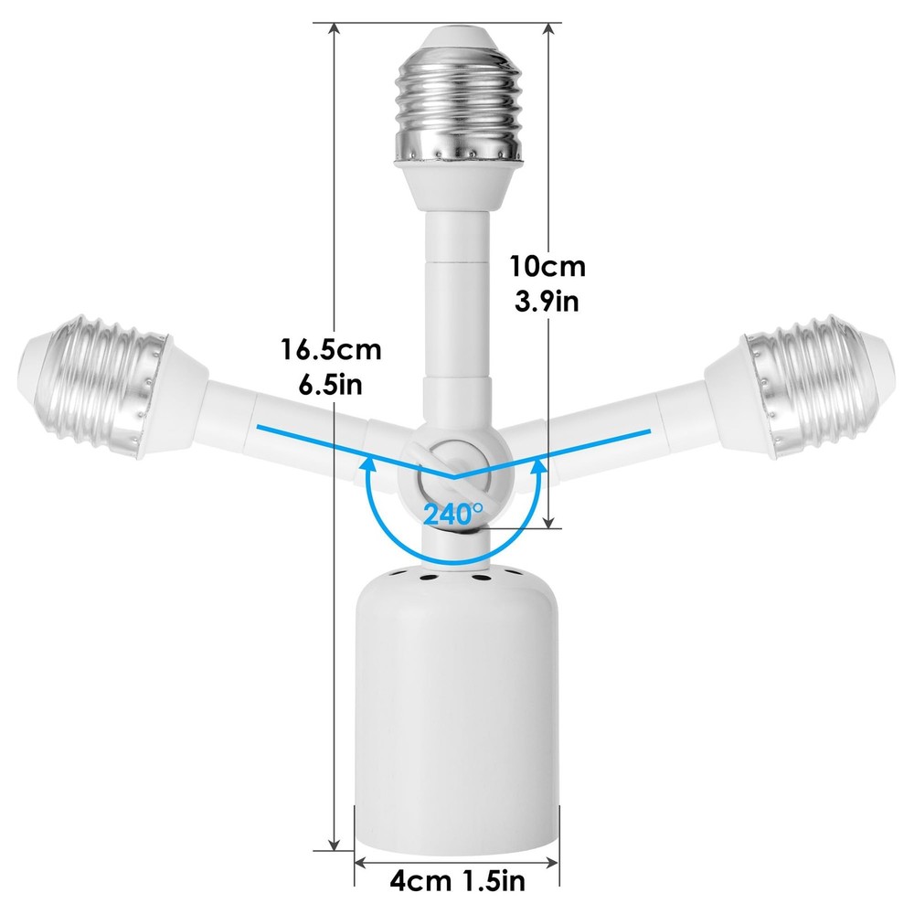 Light Socket Extender 2-Pack, 360° Adjustable E26/E27, 1250W | Indoor/Outdoor