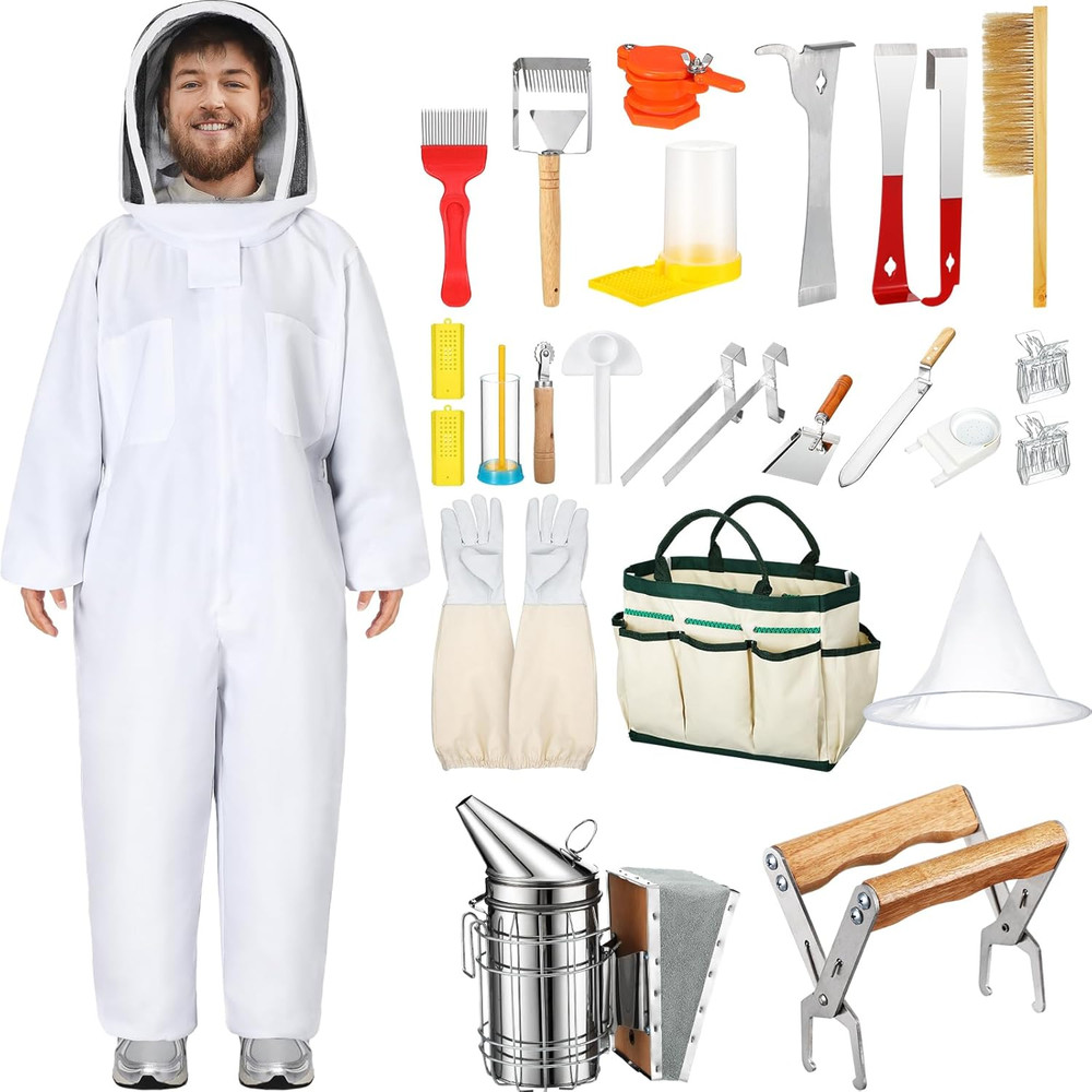 30-Piece Beekeeping Starter Kit with Bee Suit and Essential Tools (XL)