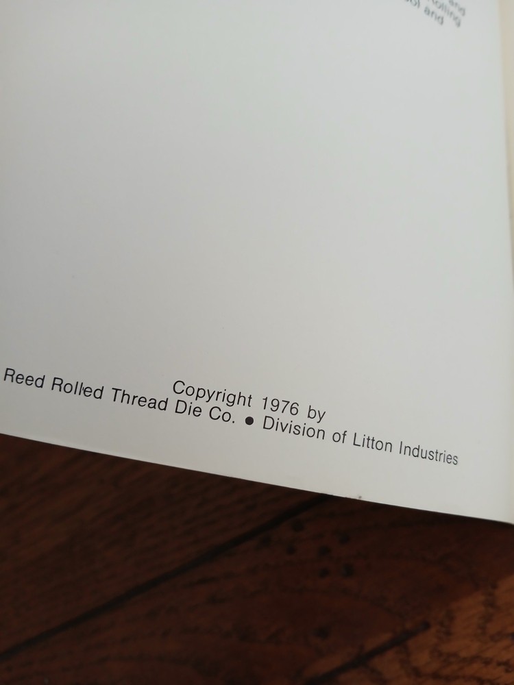 Vintage REED Thread Rolling Handbook Volume 1 Tools & Equipment