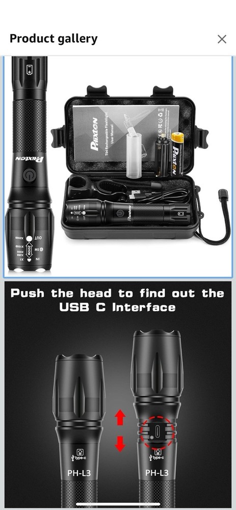 PHIXTON Rechargeable Flashlights High Lumens, USB C Chargeable LED Flashlight...