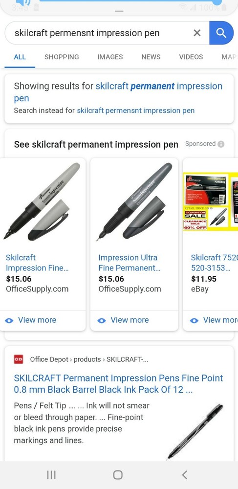 Skilcraft Perminant Impression Pens 5 for $25