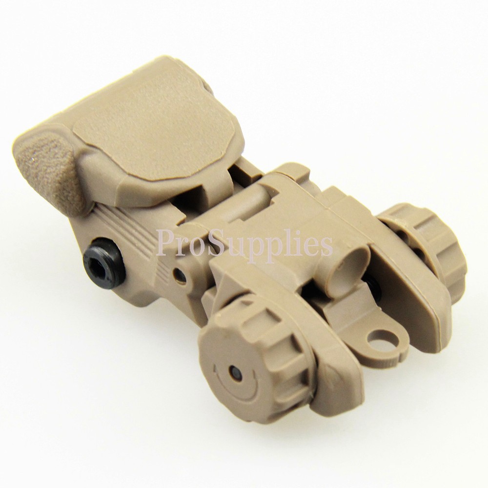 TAN Polymer Flip Up Folding Auto Deploy Front & Rear BUIS Back Up Sight Set