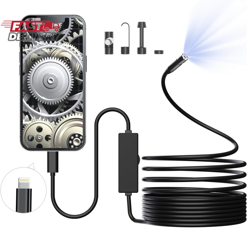 Endoscope Camera with Light, 1920P HD Borescope with 8 Adjustable LED Lights, wi