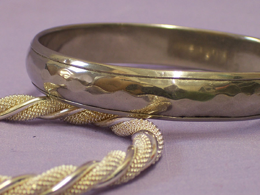 Silvertone Solid Bracelet Bangle Open Twisted Texture Lot of 2