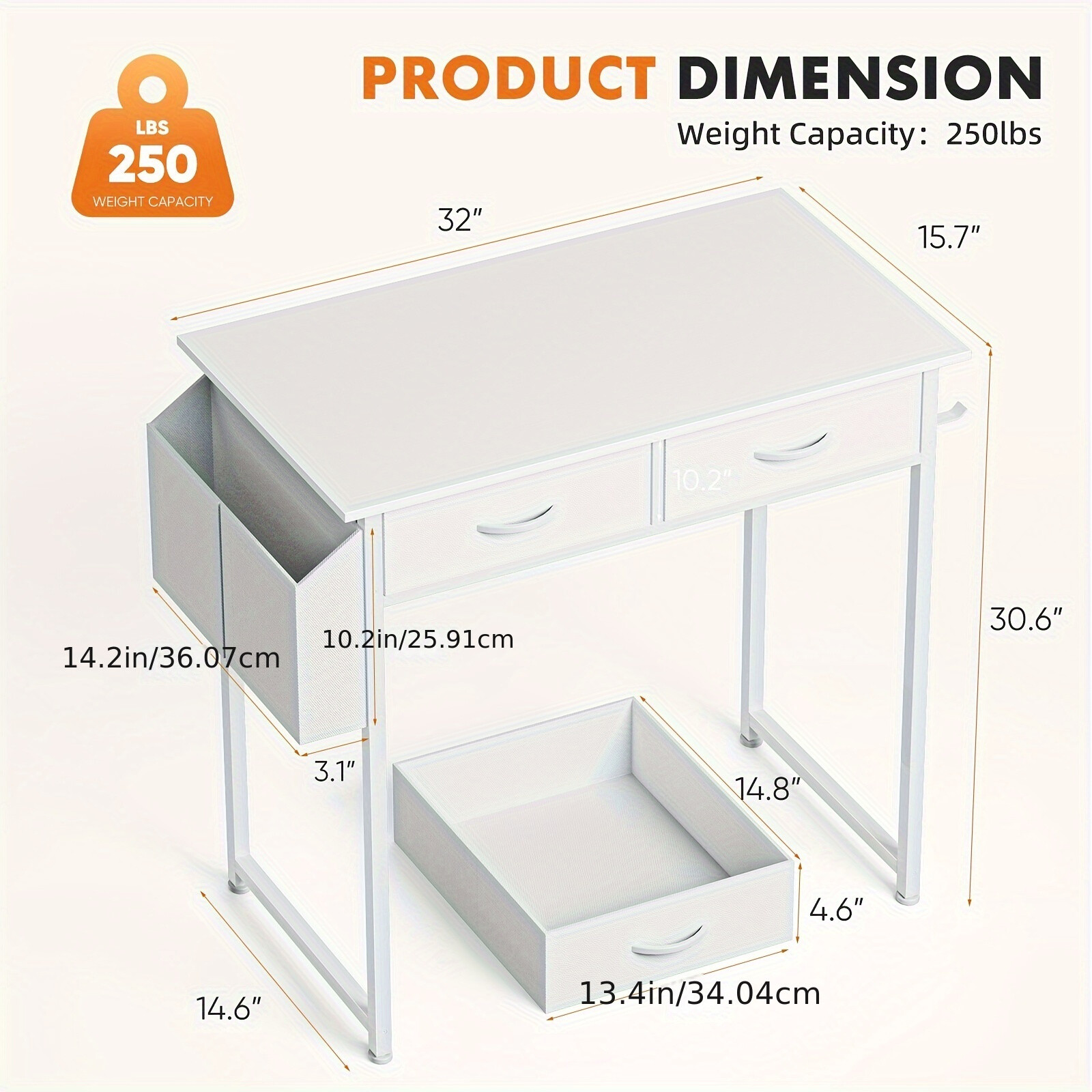 32/48-inch Computer Desk With 2 Fabric Drawers Storage, Keyboard Tray Included