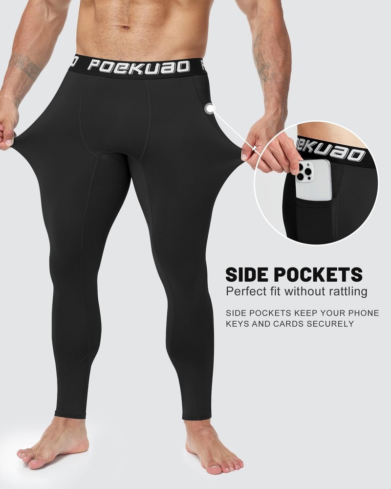 Compression Pants for Men with Pockets Running Leggings Workout Tights Base L...