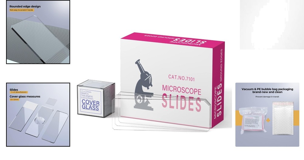 Universal Microscope Slides Set - 50 Pre-Cleaned Slides with 100 Coverslips