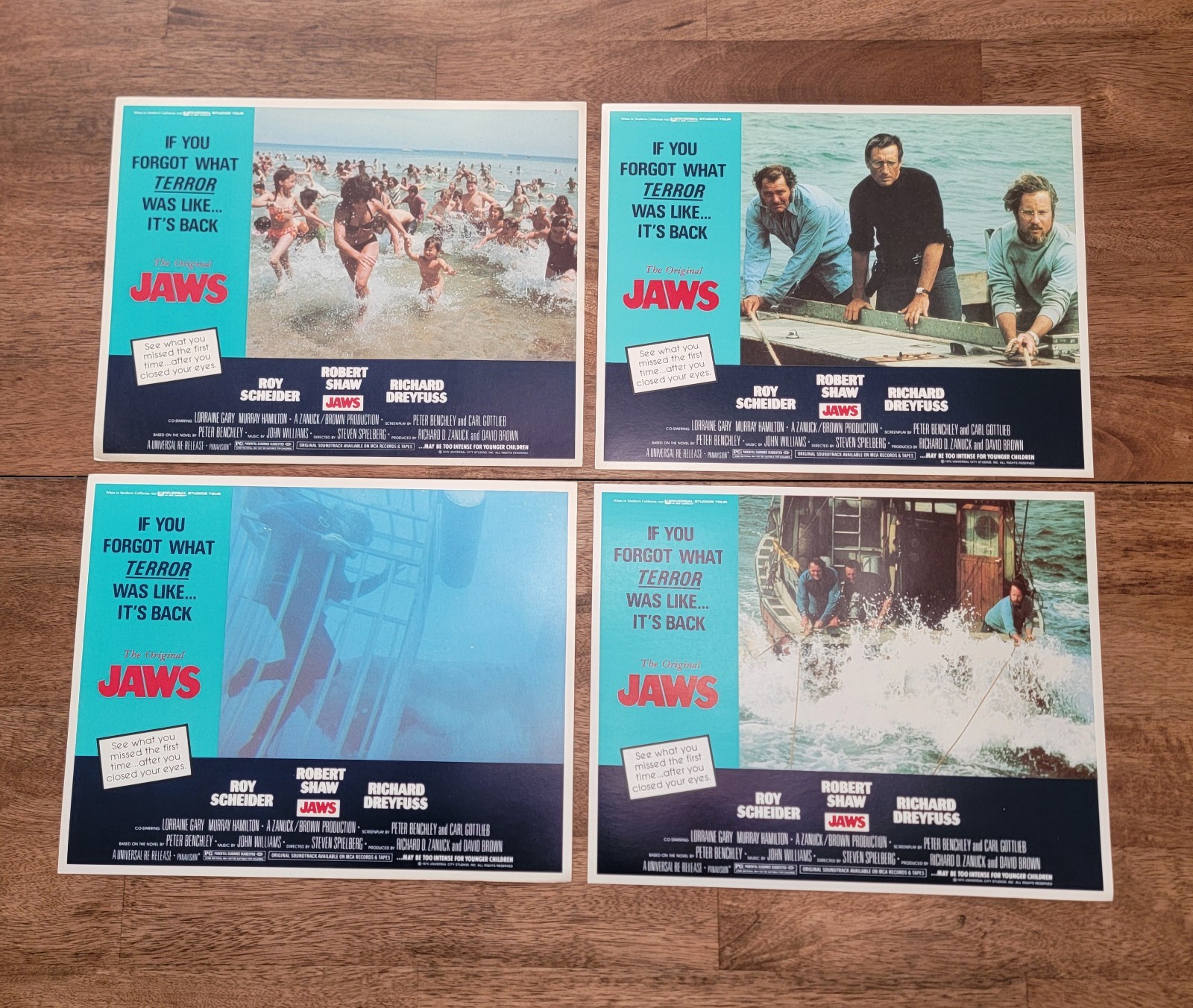 Original 1975 JAWS Lobby Card Lot VGC, Lot of 4, 11" x 14", Universal Studios