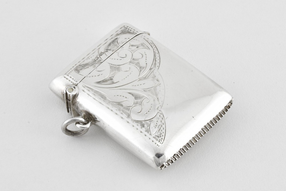 Antique English George V Solid Silver Vesta Case, (Birmingham,1919)
