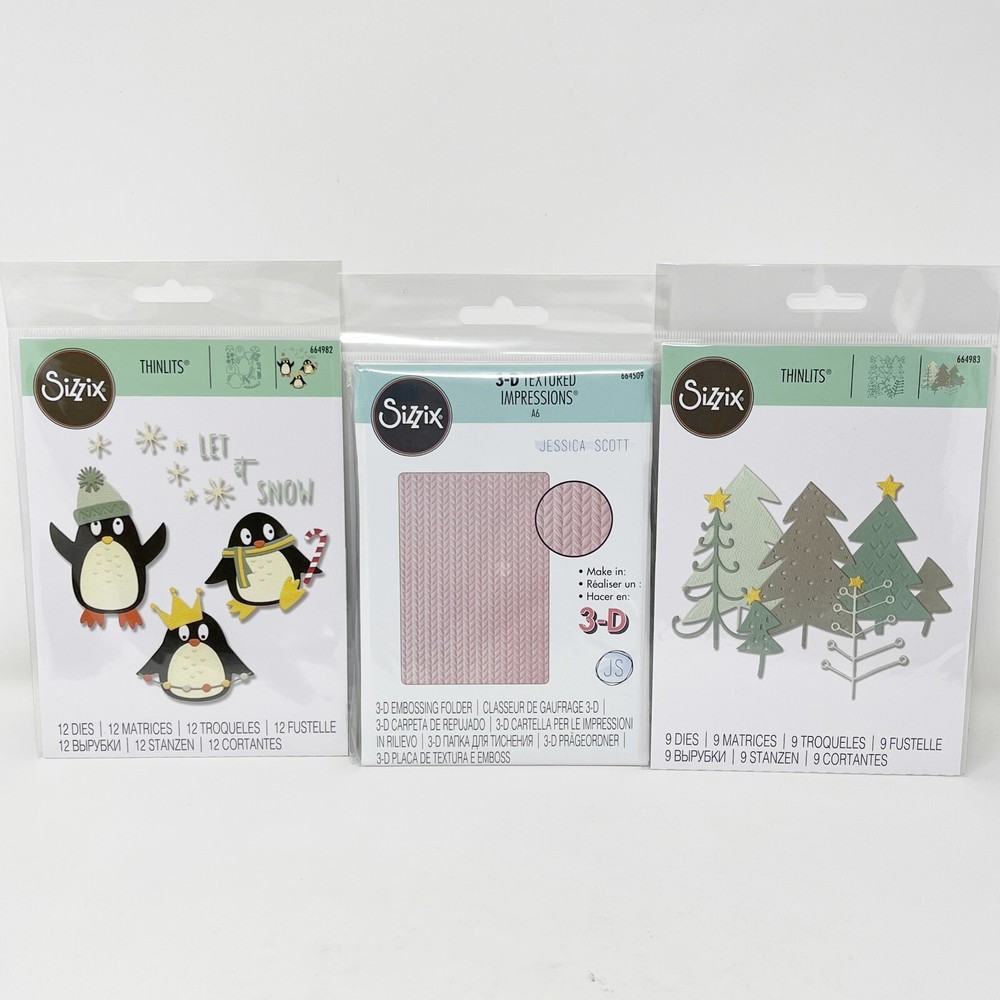 Sizzix Thinlits Winter Christmas Cutting Dies Bundle Knitted Penguin Pals NEW