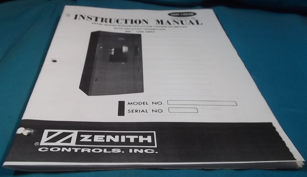 ZENITH ZBTSD BYPASS ISOLATION TRANSFER SWITCH OPERATION & MAINTENANCE MANUAL