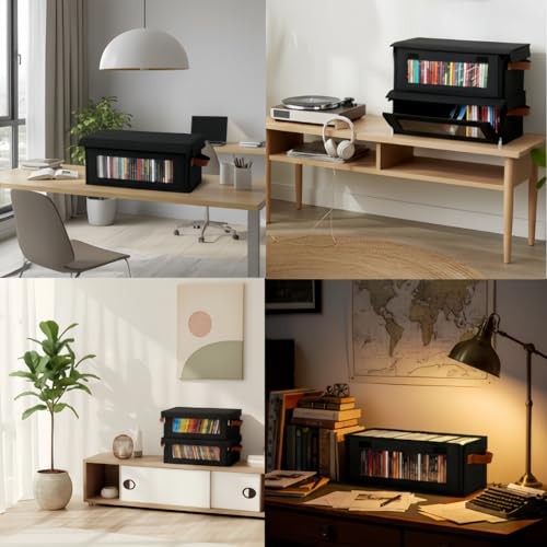 Packs Cd Storage Box with Visible Window, Stackable Cd Case Holder with 4