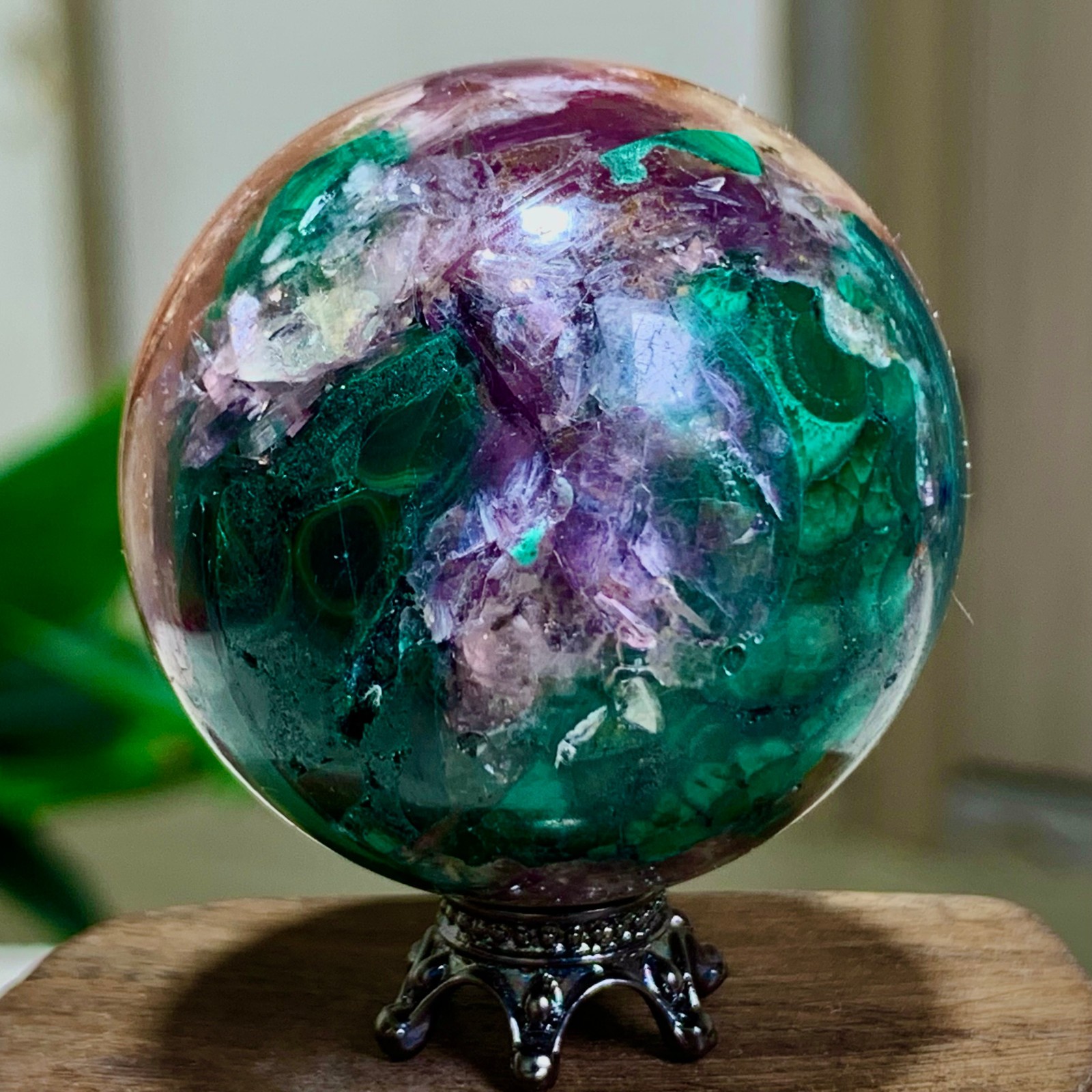 92G Newly discovered rare malachite purple mica symbiotic sphere restoration