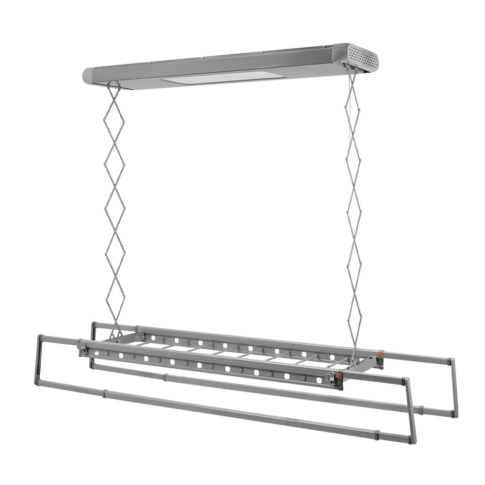 8 Rods Ceiling-mounted Clothesline Resealable Vertical Drying Rack w/Led Light