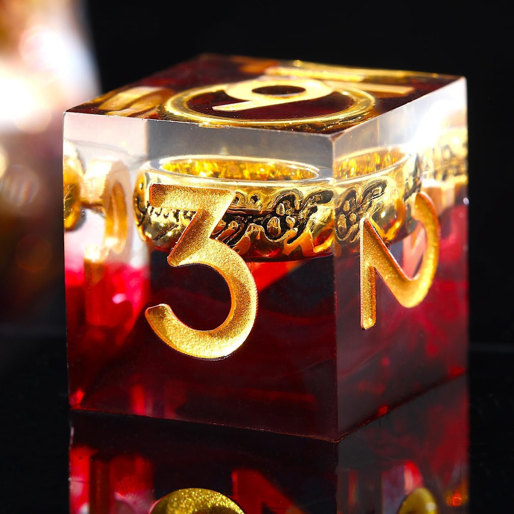 Sharp Edge Resin RPG Dice Set – Red Polyhedral Dice with Ring Inclusion