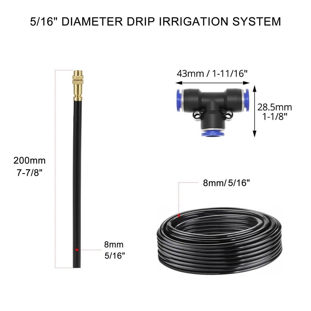 30FT 5/16” Drip Irrigation System, 360°Adjustable Watering System Kit