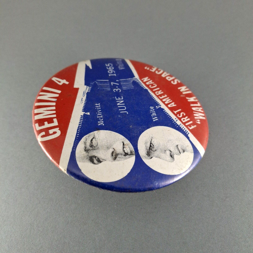 NASA GEMINI 4 Space Program 3-3/8" Vintage Pin-Back Button 1960's Unbranded