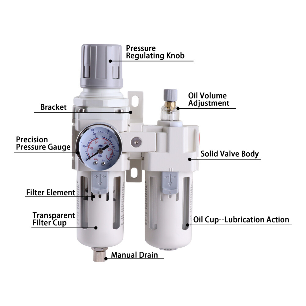 3/8" Compressed Air Filter Regulator Lubricator Combo Water/Oil Trap Separator