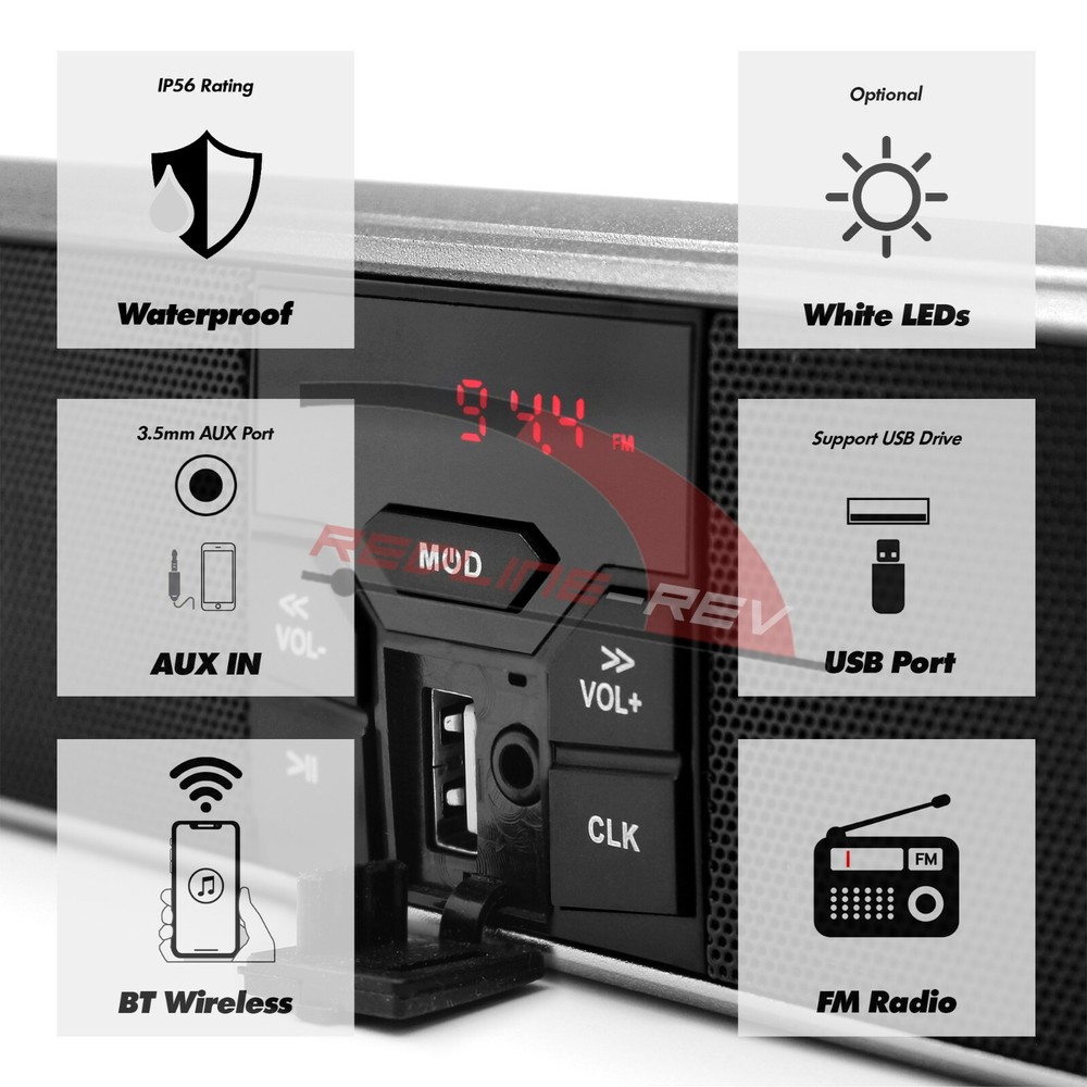 Waterproof Bluetooth Motorcycle Handlebar Audio Stereo Speaker System MP3 USB FM