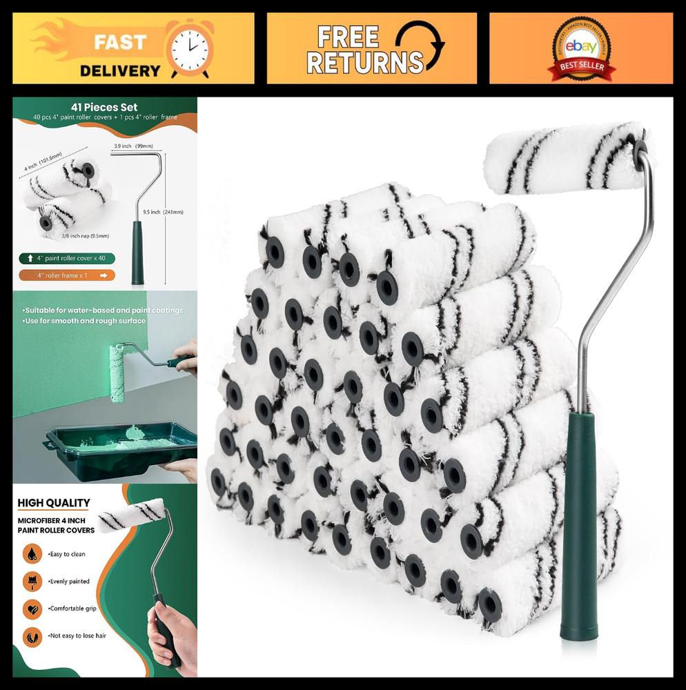 4" Microfiber Paint Roller Covers (40 Pack) - Mini Paint Rollers for Walls, DIY