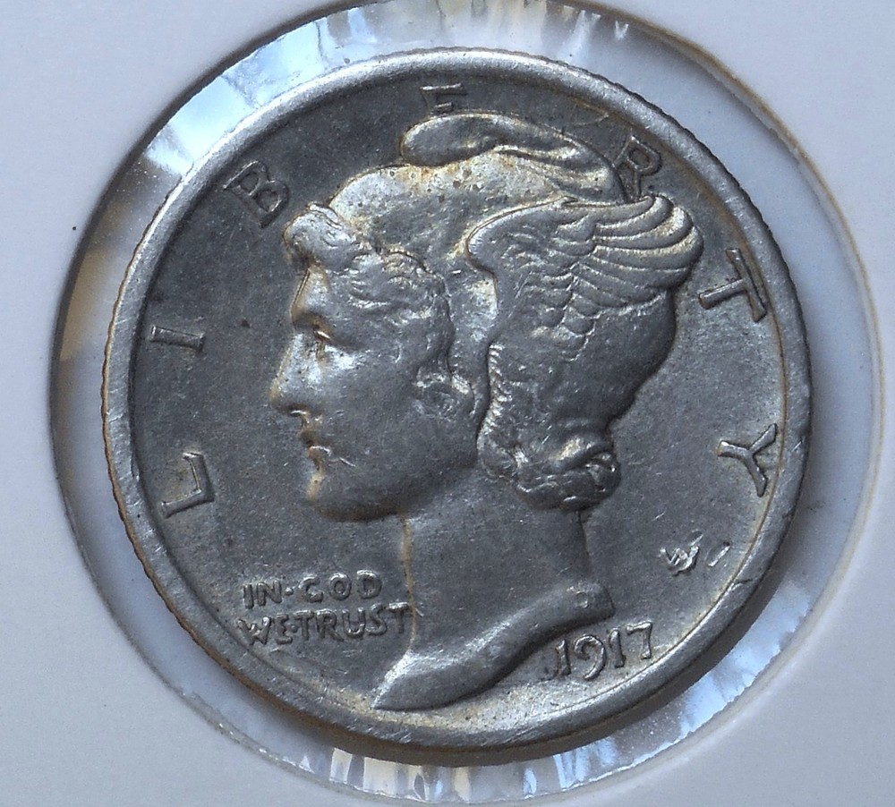 1917 . Mercury Dime . AU . Almost Uncirculated