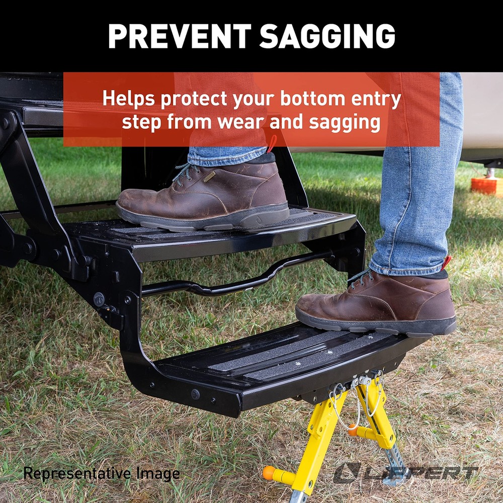 Lippert Solid Stance RV Step Stabilizer Kit for 5th Wheels, Travel black
