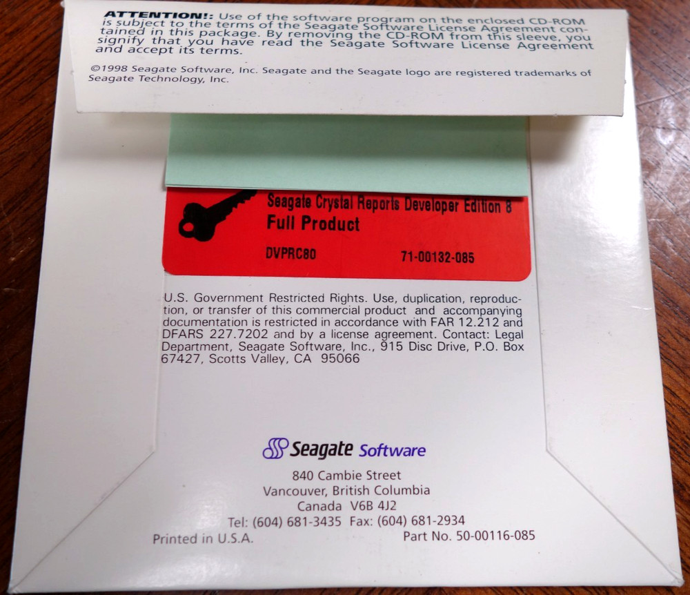 SEAGATE Crystal Reports Developer Edition Version 8 Full Product New