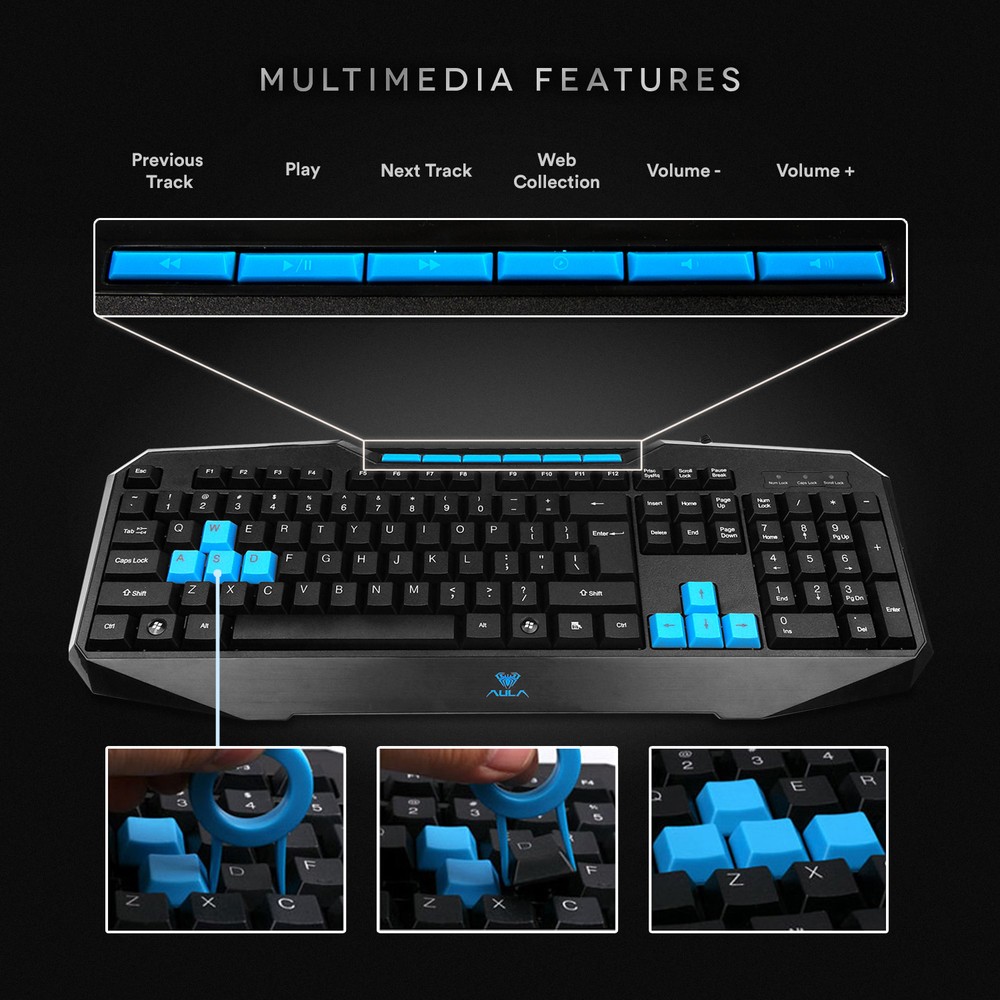 AULA Catalyst Wired Gaming Keyboard, 104 Keys Spill-Resistant, Swappable keys