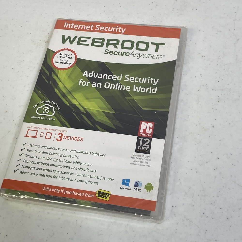 SEALED Webroot Secure Anywhere Advanced Security for PC, Mac Mobile Devices New