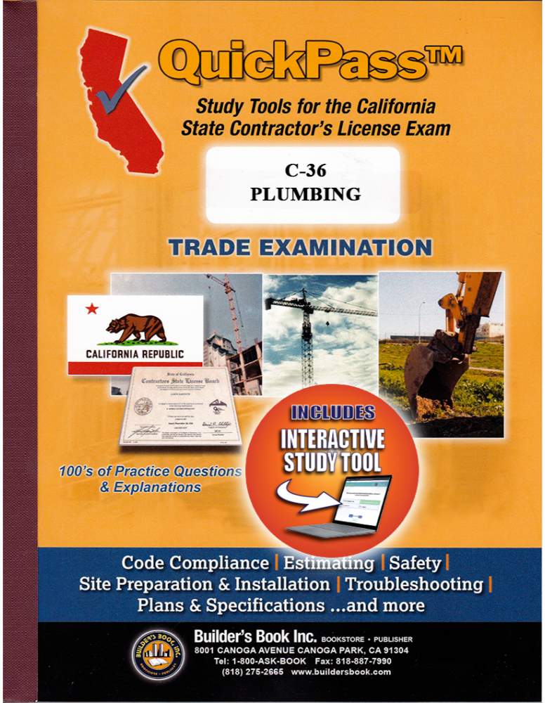 Plumbing License Examination (C-36) - QuickPass Study Tool Book with Online Inte