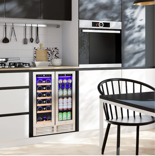 COWSAR 3.96 Cu Ft 18 Bottle Built-In Dual Zone Wine Cooler Silver SALE/FREE SHIP