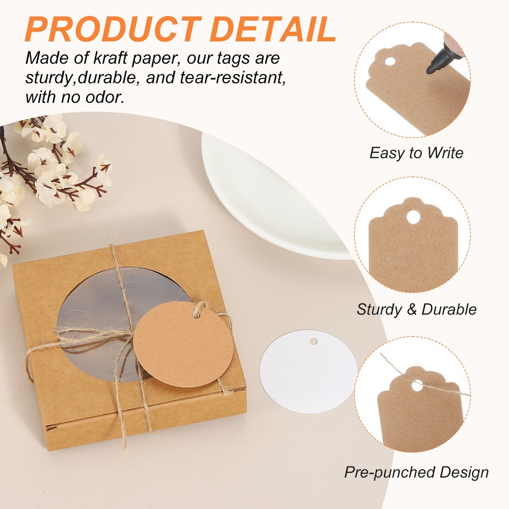 100 Pcs Blank Gift Tags with String, 2x2" Round Kraft Tags, Brown