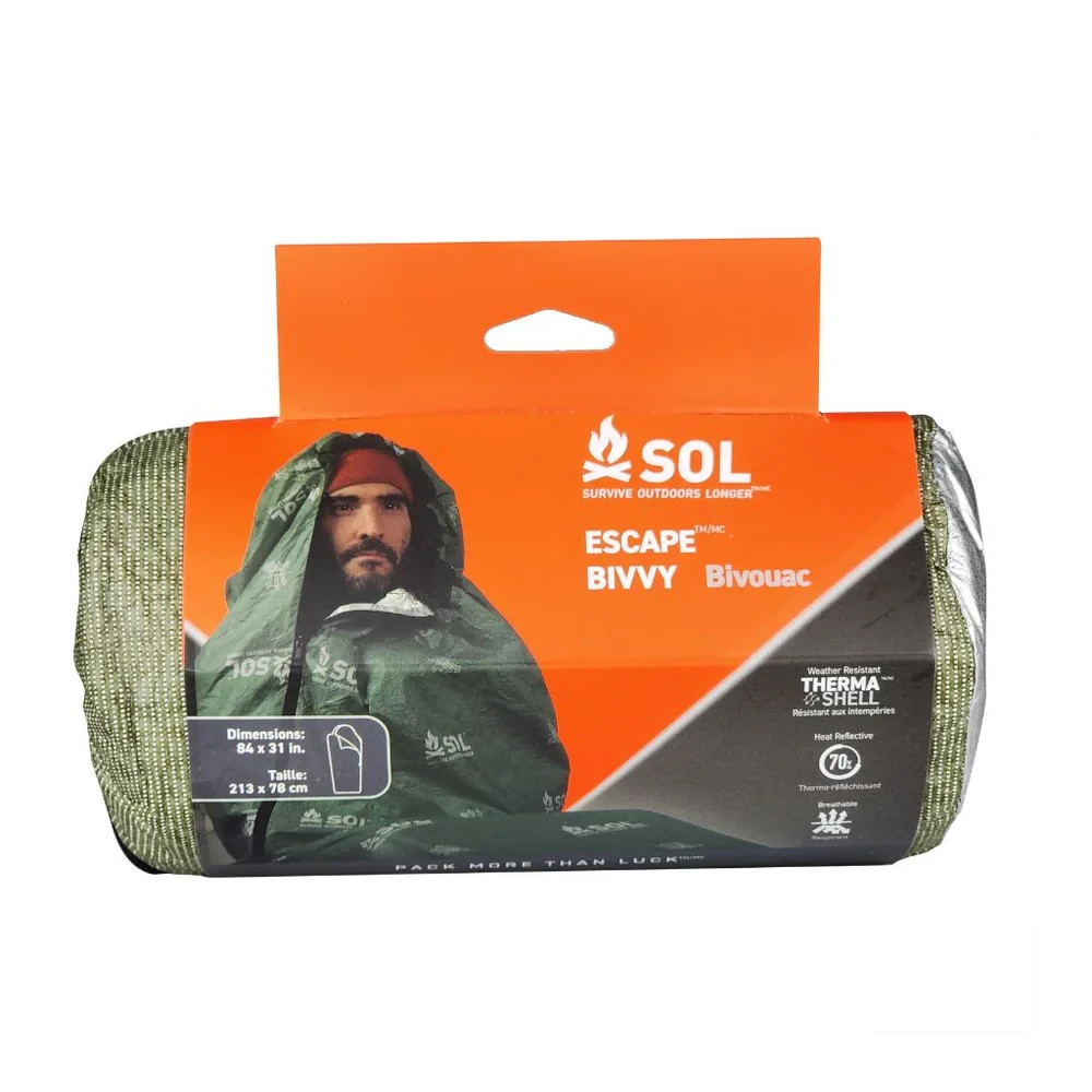 SOL SURVIVE OUTDOORS LONGER GREEN ESCAPE BIVVY BIVOUAC WITH HOOD - BRAND NEW