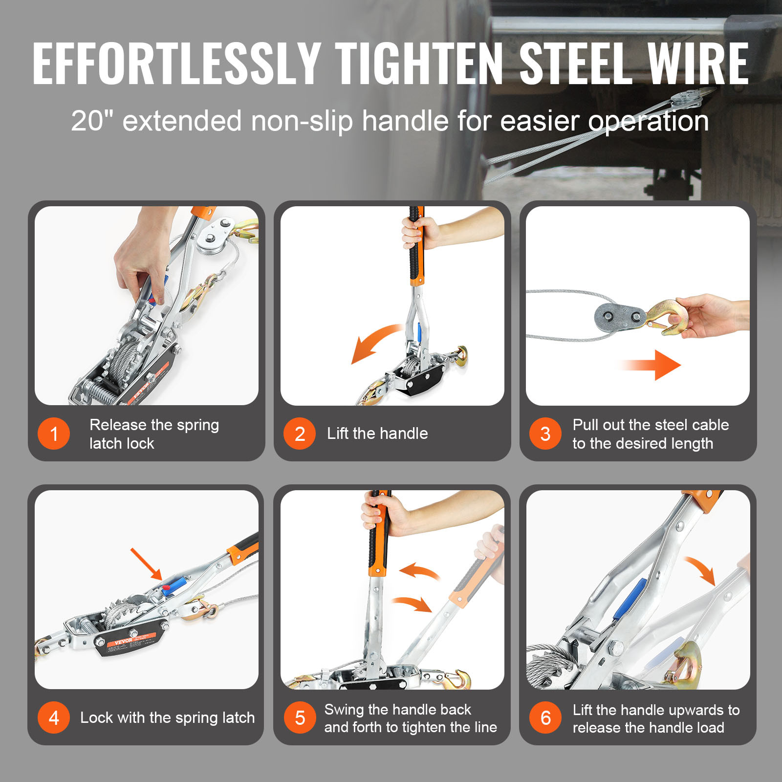 VEVOR Power Puller Come Along Winch 5 Ton 11023 lb Heavy Duty Pull Hoist 3 Hooks