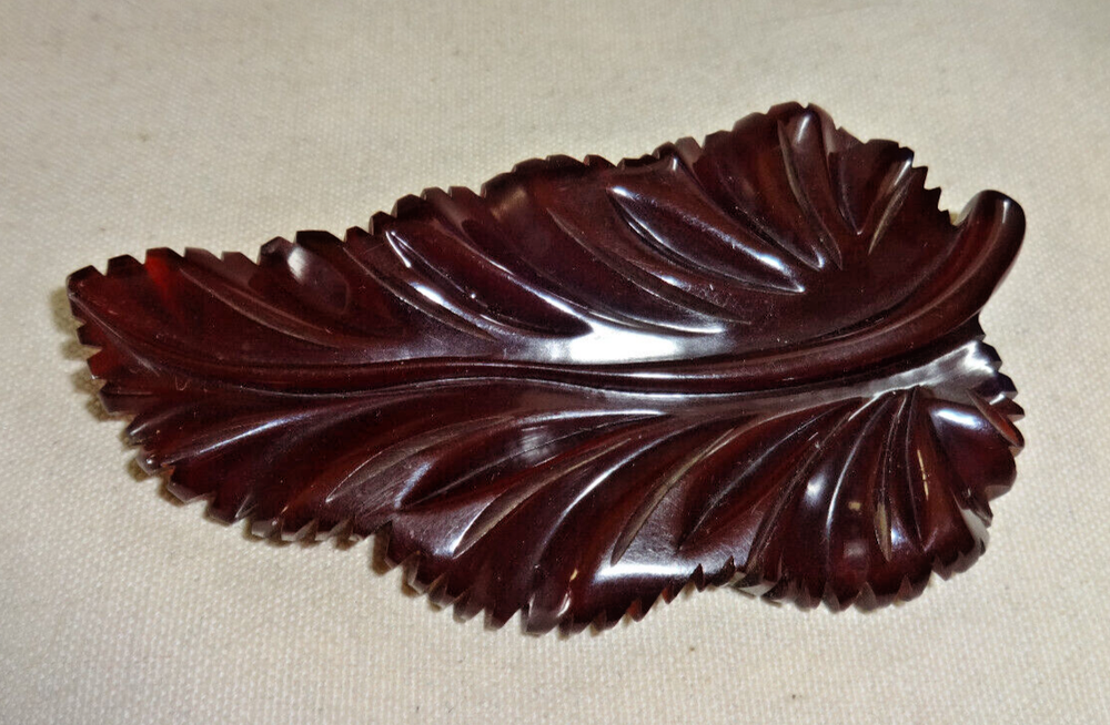 Vintage Bakelite Cherry Red Leaf Brooch Pin
