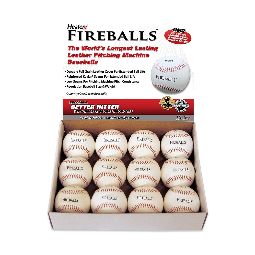 Heater Sports Fireballs Genuine Leather Pitching Machine Baseballs By The Dozen