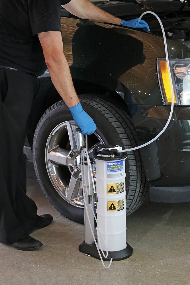 Portable Fluid Evacuator 2.3 Gal: Push-Button Dispenser, Auto Overflow Preven...