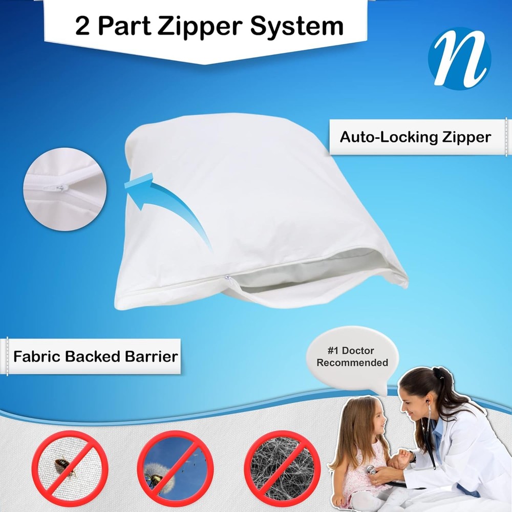 Premium 100% Cotton Zippered Pillow Protector - Standard Size - White