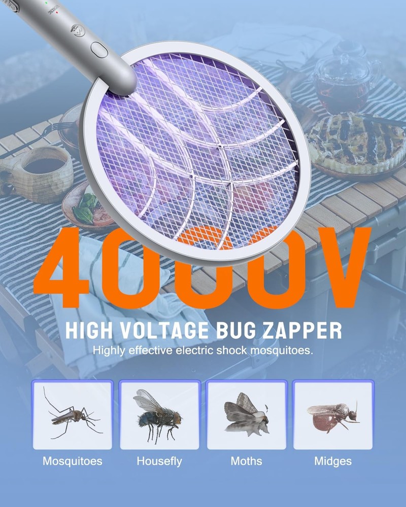 Electric Fly Swatter Racket, 2 in 1 Bug Zapper with Type-C Rechargeable Base,...