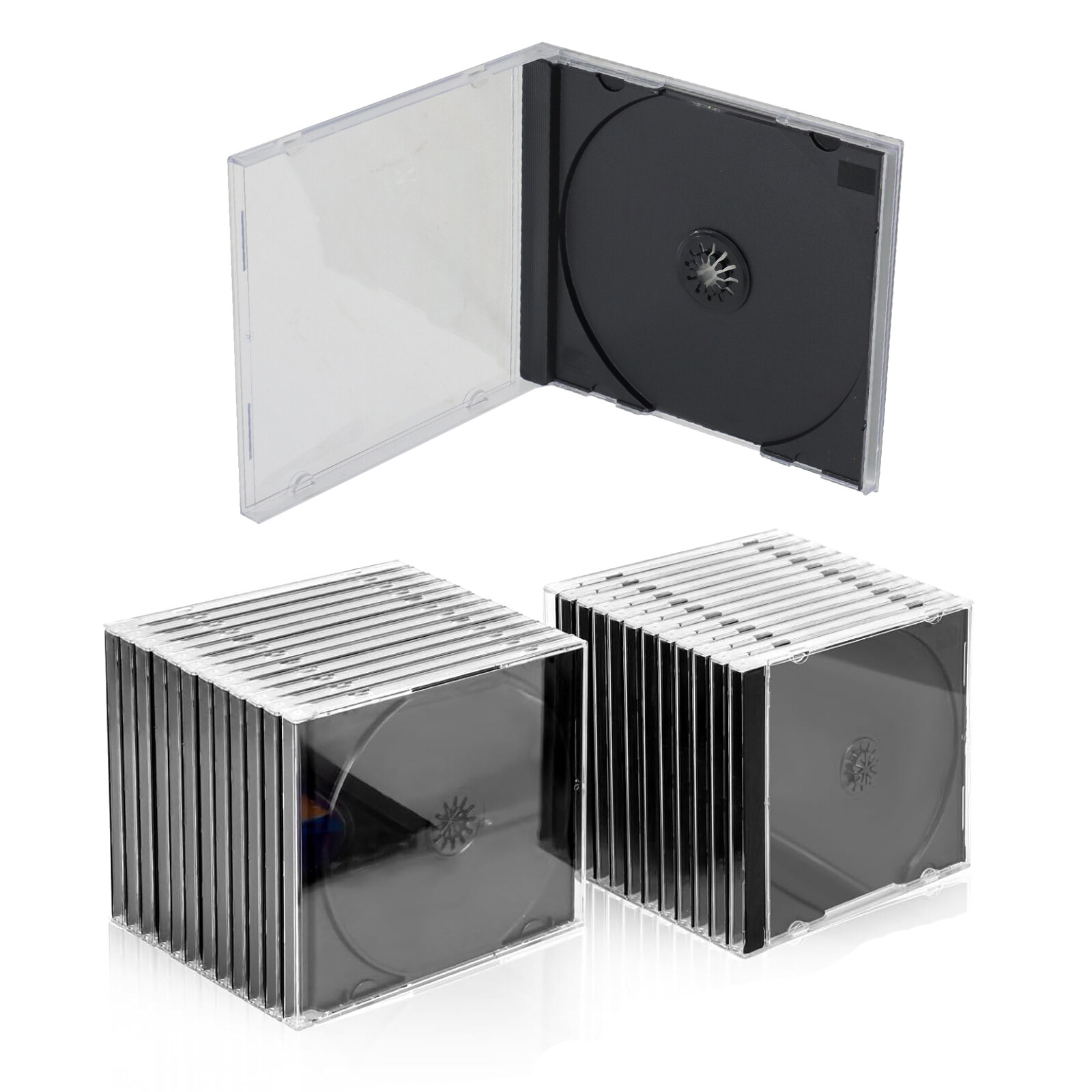 Lots Standard Clear Single CD Jewel Storage Cases 1- Disc Assembled Black Tray