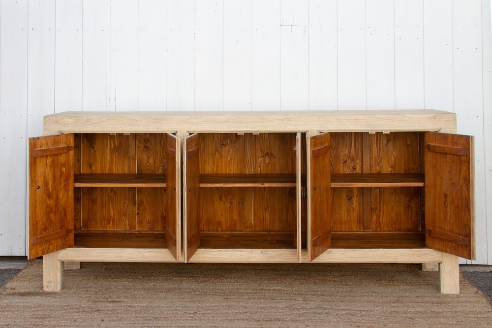 Long Rustic Modern Bleached Elm Sideboard
