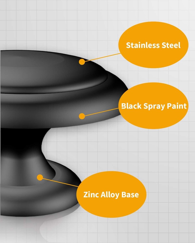 30 Pack Matte Black Kitchen Cabinet Knobs Round Drawer Pulls Stainless Steel