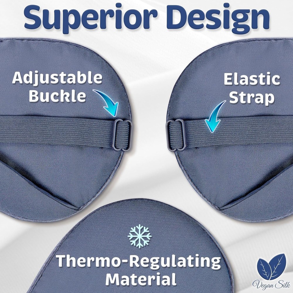 Cooling Light Blocking Eye Mask with Adjustable Strap - Navy Gray Bamboo Viscose