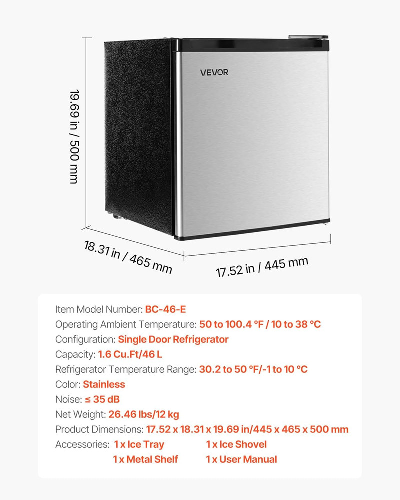 Mini Fridge with Freezer, 1.6 Cu.Ft Compact Refrigerator, 7 Mode Adjustable Temp