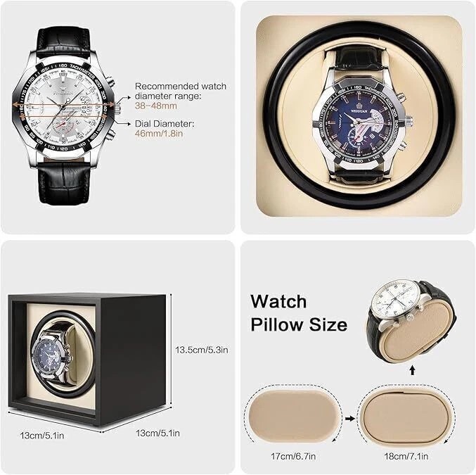 Automatic Single Watch Winder Type-C Powered Vertical Winding Quiet Stackable