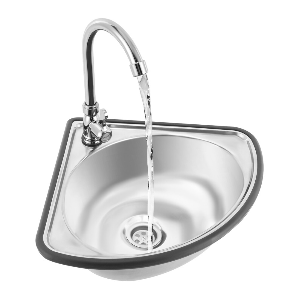 Stainless Triangular Sink w/Faucet & Drain Pipe Bathroom Kitchen Hand Basin Sink
