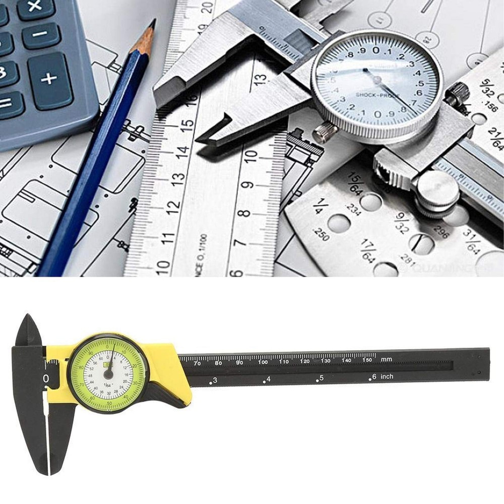 Depth Gauge Plastic Dial Vernier Caliper Professional Micrometer Yellow