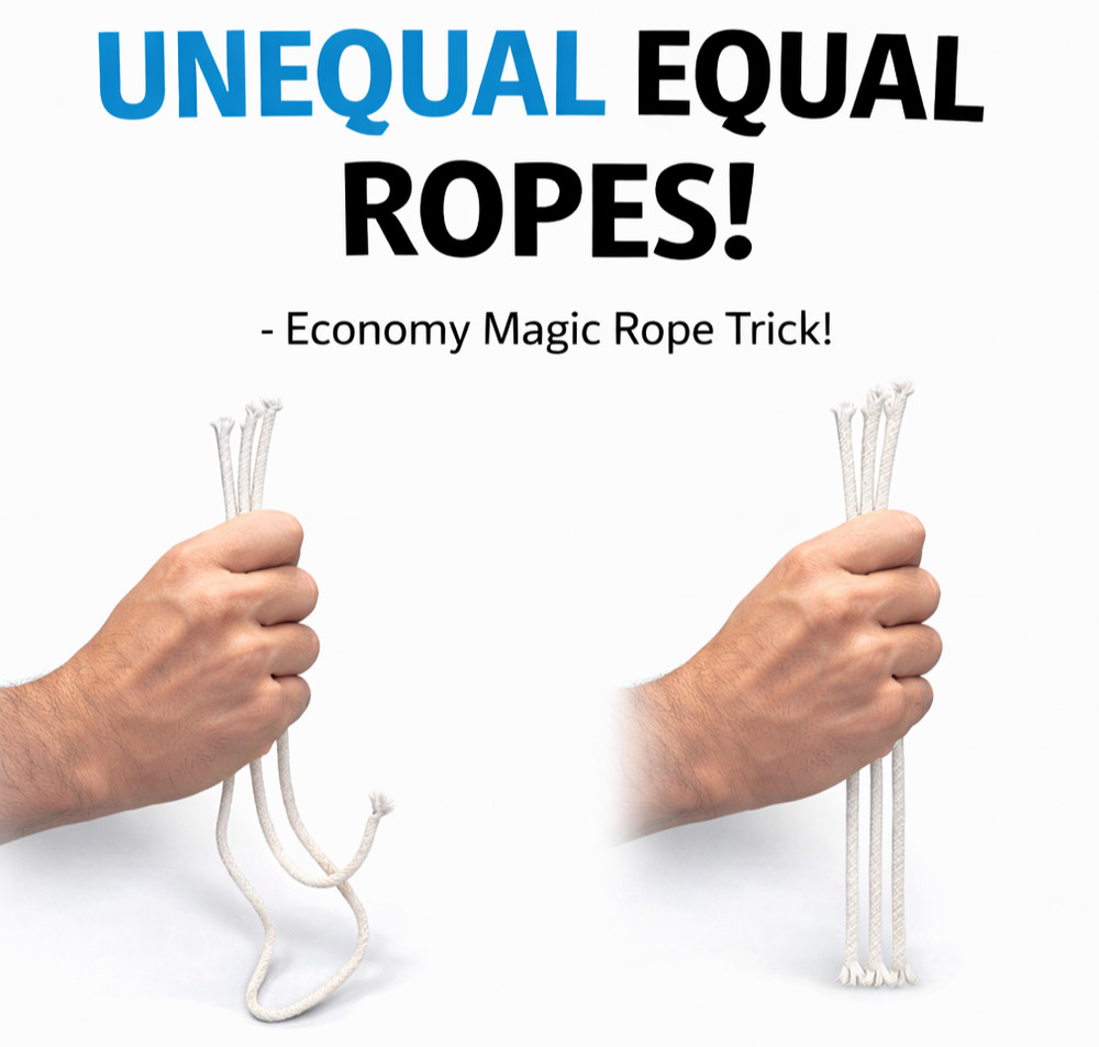 UNEQUAL EQUAL ROPES PROFESSORS NIGHTMARE Magic Trick Set 3 White Change Sizes