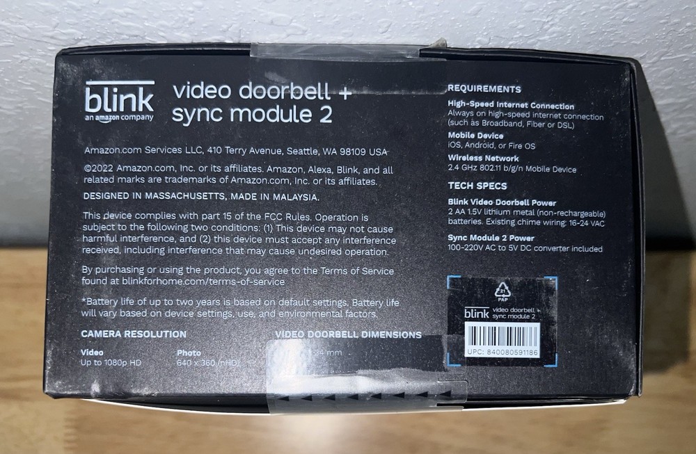 Blink Video Doorbell Plus Sync Module 2 - Battery or Wired